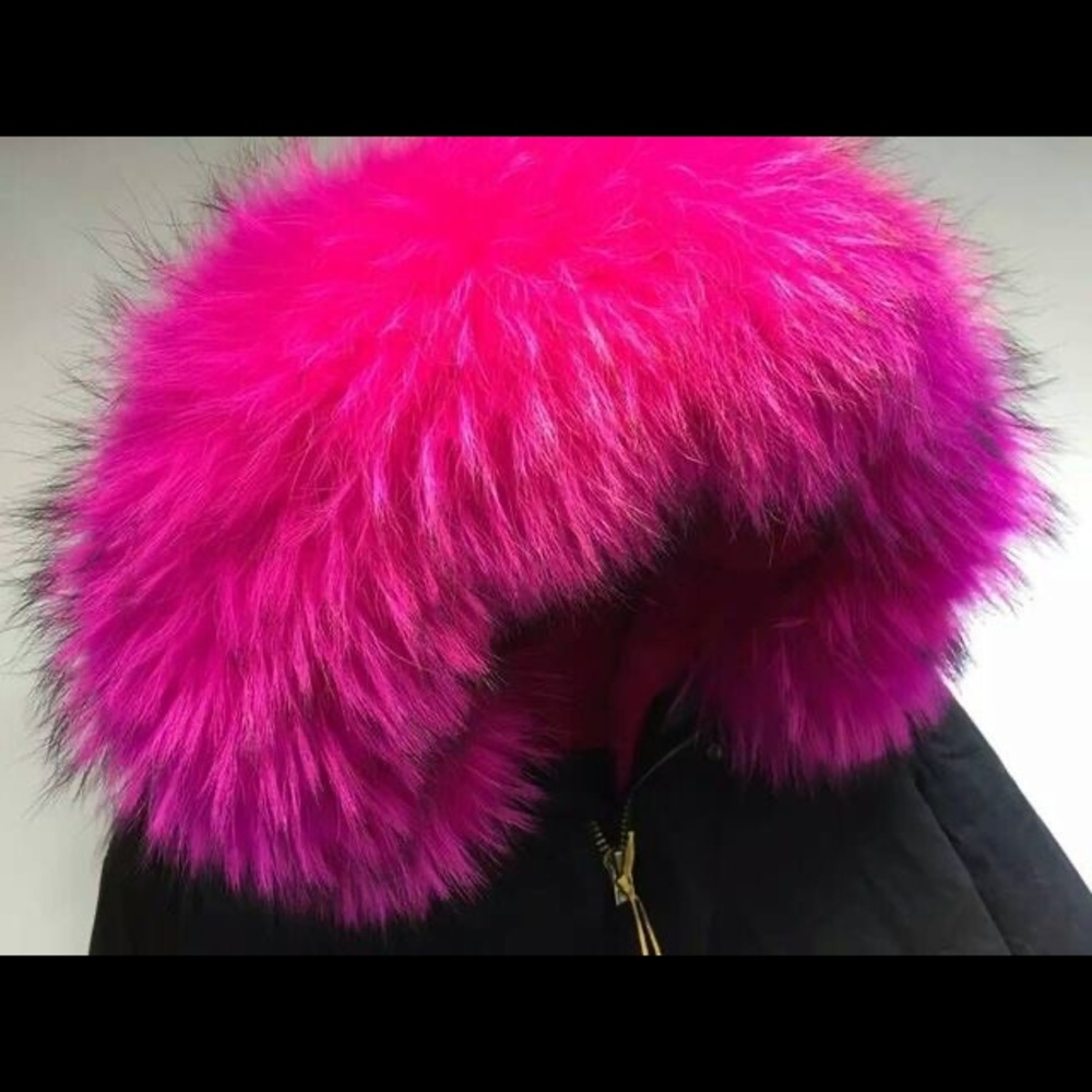 Source Unknown Hot Pink Real Fur Trim Hooded Parka
